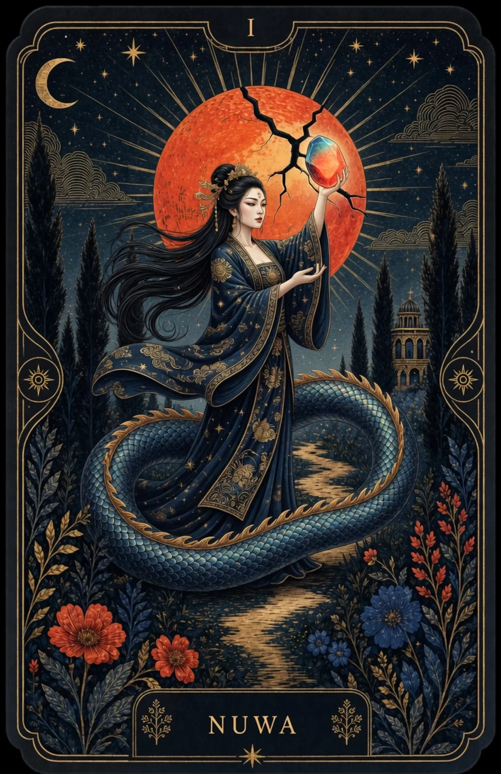 女娲 — 补天造人。中国神话神谕卡。